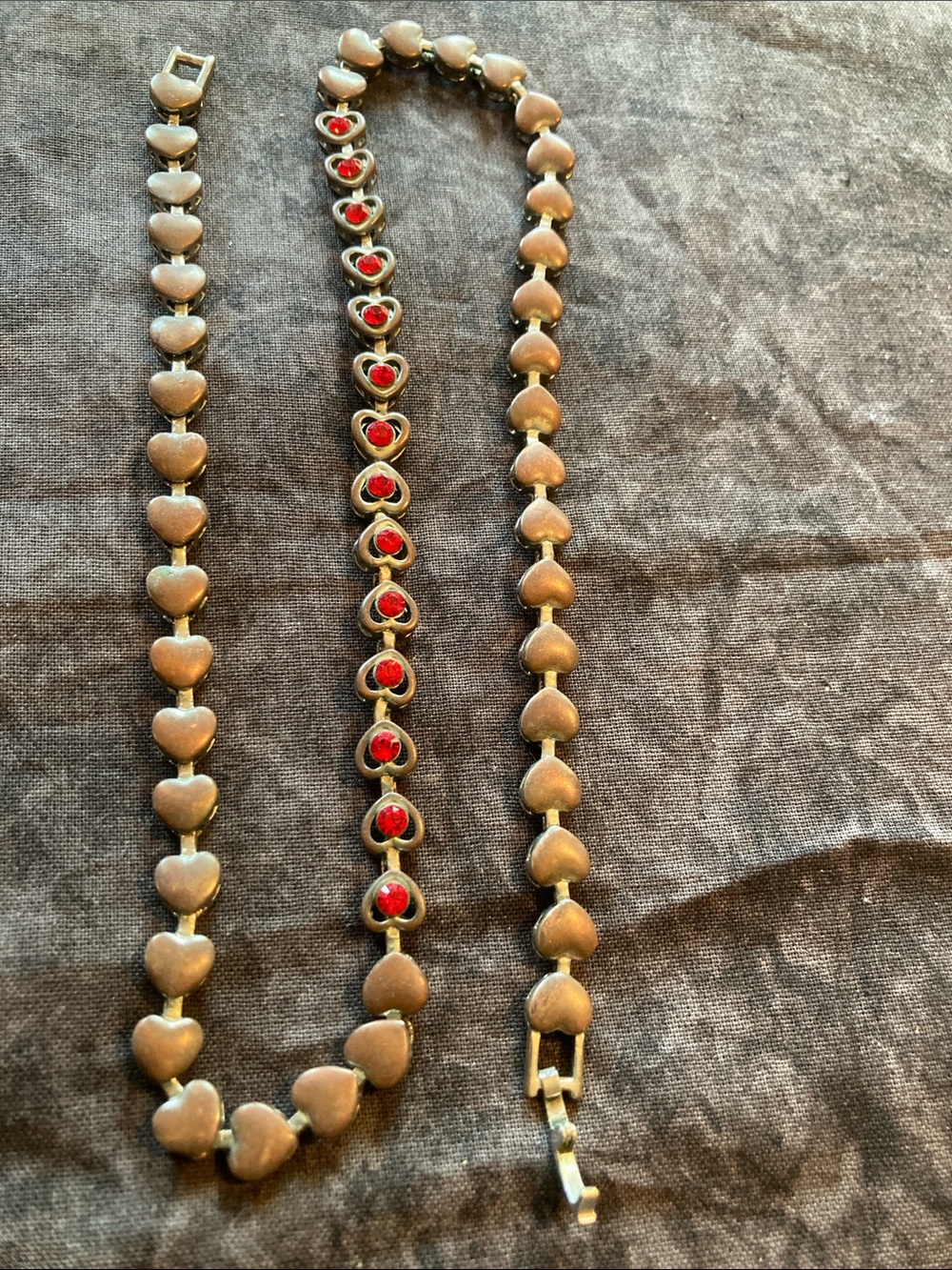 Vintage Inspired Heart Link Necklace with Red Accents